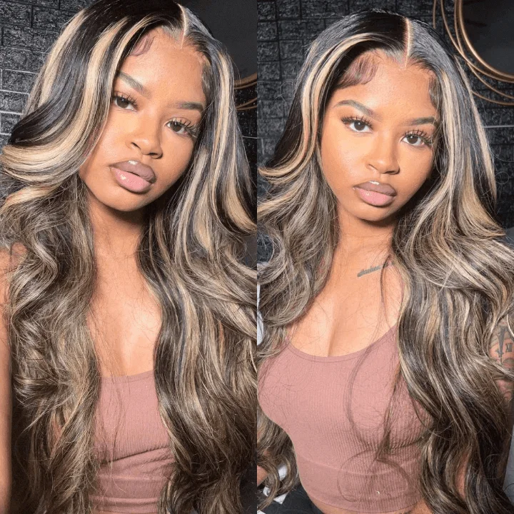 premium lace wigs for flawless styling -Tuneful Glueless Blonde Highlights 1B/27 Colored 13x6 5x5 4x6 Lace Front Closure Body Wave Wig