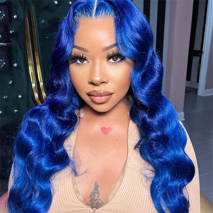 straight wigs for sleek and elegant looks -Tuneful Special Blue Colored 13x4 13x6 HD Lace Frontal  Blonde Colored Wigs 210% Density