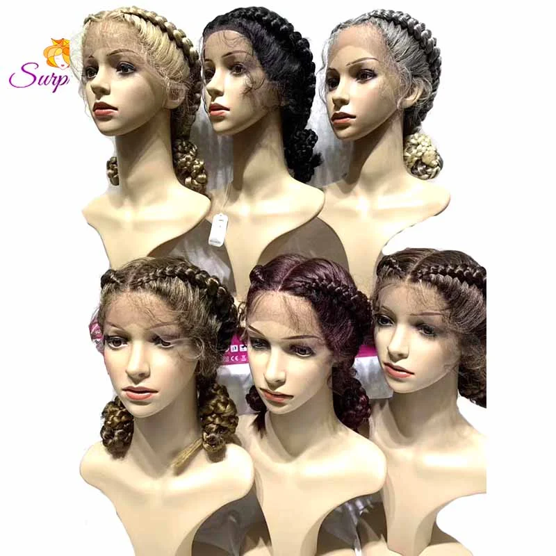 full lace wigs for realistic scalp appearance -36inch long two cornrow braids wig lace frontal for Black Women Surprisehair