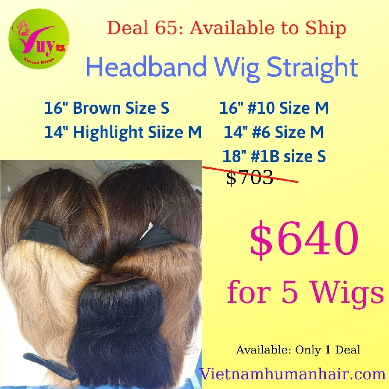 easy-to-wear lace wigs for beginners -Vietnamese hair headband wig straight 14" and 16", 18" : 5 wigs straight available instock