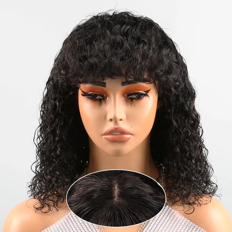 trendy wigs for modern and creative styling -Voluminous Glueless Bob Curly With Bangs 3s Wear Go Wig