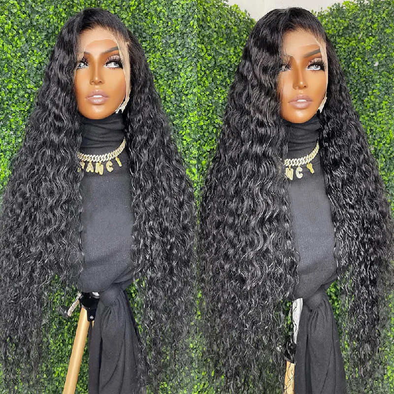 heat-safe wigs for styling with curling irons -5x5 HD Lace Closure wet and wavy Water Wave Wig Virgin Hair 180% Density